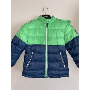 Size Small Gap Kids Puffer Jacket Boys Outerwear Removable Hood Green & Blue